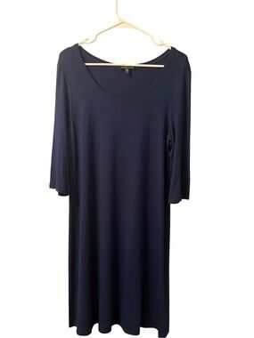 Eileen Fisher Dress Navy relaxed scoop-neck 3/4 sleeves Size Petite Medium
